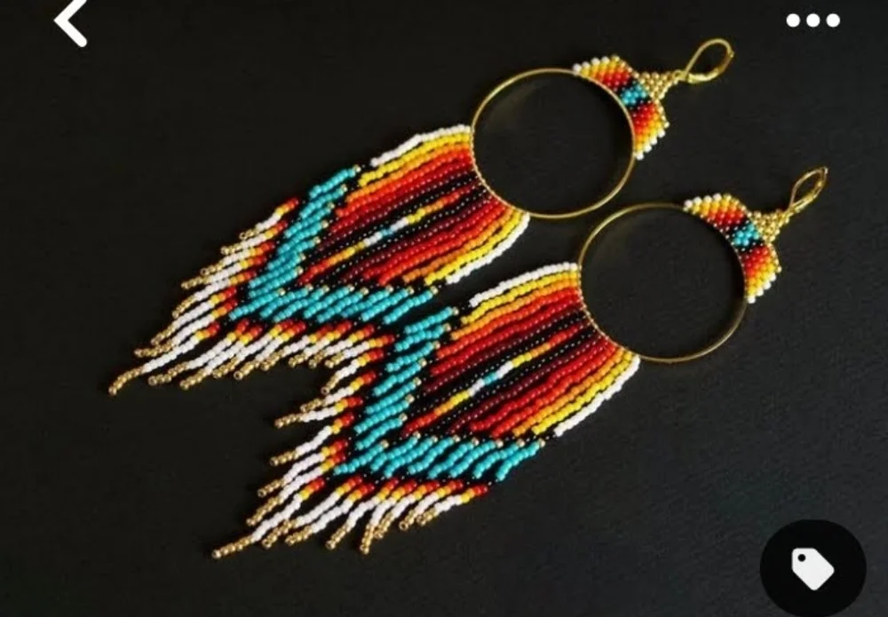 Flat Beaded hoop tassel Earrings - Picture 1 of 3